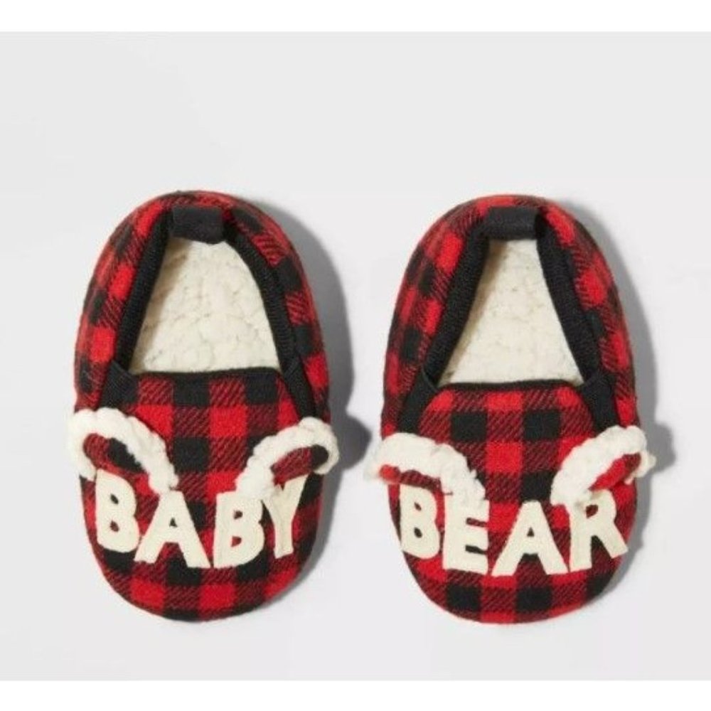 Toddler Boys Baby Bear Slippers 0-3 Mo Red Black NEW
